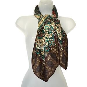 Kenzo Vintage Gilded Gold-Accented Colorful Maximalist Silk Square Scarf